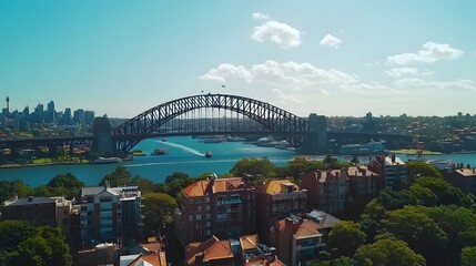 Wall Mural - 169. **Depict the Sydney Harbour Bridge with a vibrant day sky and the cityscape in the background.**