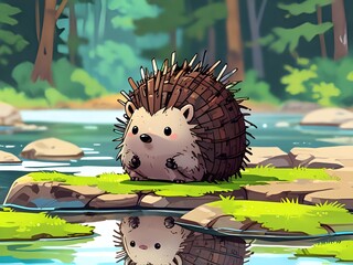 Sticker - Hedgehog by the Creek