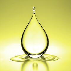 Water oil Drop: A Simple and Elegant Image of a Water  or oil Droplet in yellow Suspended in Mid-Air and ripple of water at the base