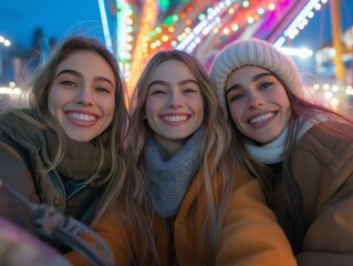 Wall Mural - Friends enjoying a ride on a Ferris wheel at an Oktoberfest fai