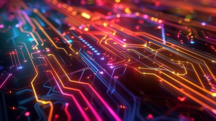Wall Mural - colorful abstract rendering of a circuit board luminous lines and connections symbolize the flow of 
