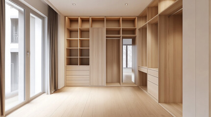 built-in closet with segments for the bedroom, the most optimal distribution