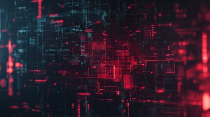 abstract digital glitch background with red and blue code.