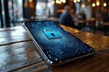 Mobile Cybersecurity Digital Padlock on Smartphone for Enhanced Data Protection