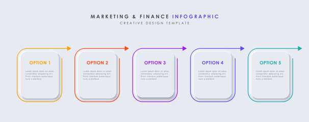 Infographic design template with 5 options or steps. Minimal design. Useful for process diagram, presentations, banner, flow chart, workflow layout, info graph
