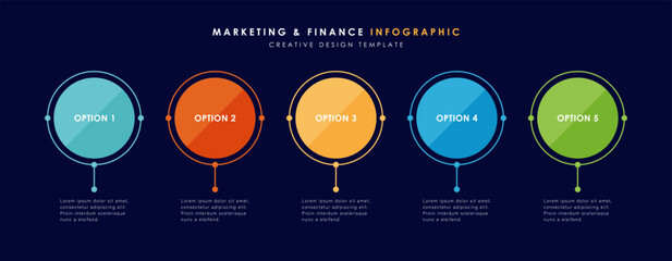 Wall Mural - Infographic design template with 5 options or steps. Minimal design. Useful for process diagram, presentations, banner, flow chart, workflow layout, info graph