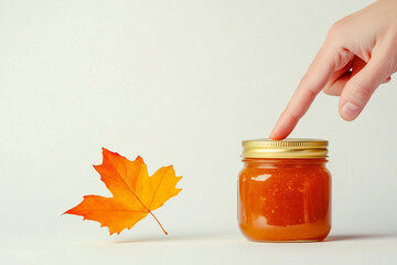 hand holding jar of jam-autumn still of life