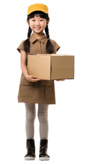 Sticker - PNG Japanese kid girl delivery person cardboard portrait costume.