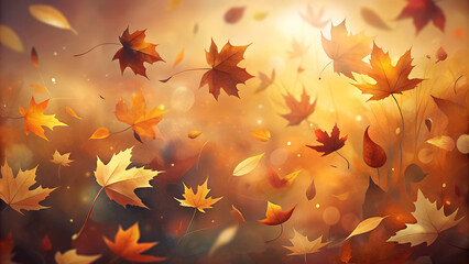 Autumn leaves falling in warm colors with a dreamy background for seasonal decor and nature themes