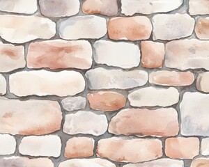 A textured stone wall with a watercolor effect, featuring soft hues of beige and pink, ideal for background applications.