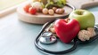 © MP-AI - A vibrant arrangement of healthy food items, including fruits and vegetables, alongside a stethoscope symbolizing health and nutrition.