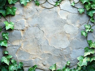 Wall Mural - Stone Wall with Green Ivy Border - Nature Texture Background