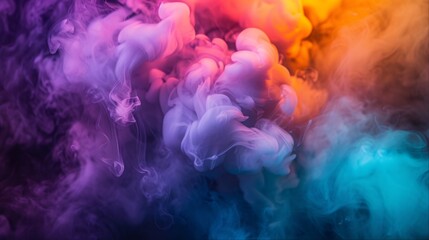 Wall Mural - Abstract colorful smoke with purple, blue, and orange colors on a dark background.