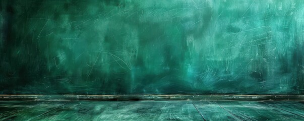 Wall Mural - Empty green chalkboard with a clean surface, ideal for educational concepts. Free copy space for text.