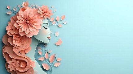 Sticker - Paper Flower Woman Portrait with Blue Background