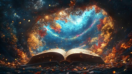 Wall Mural - Magical Book in Autumn Forest