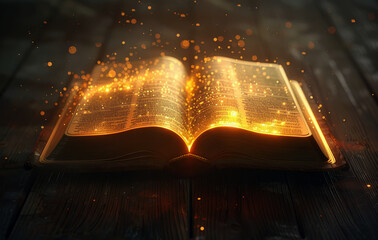  open Bible glowing in gold, 