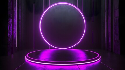 Technology purple circle light stage on black background