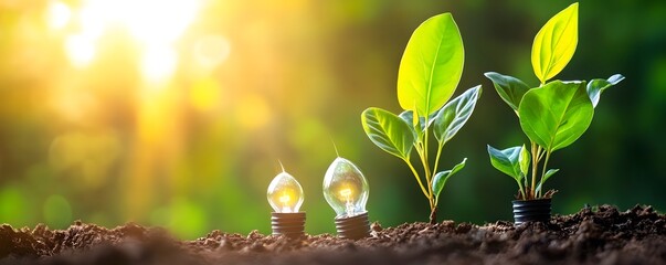 Canvas Print - Light Bulb and Plant Growing in Soil.