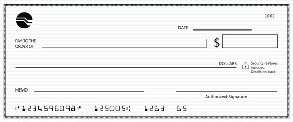empty money cheque. bank check. check book template with pattern and blank fields. currency payment 