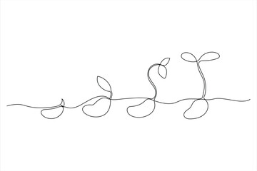 Naklejka na meble Continuous one line drawing of plant growth processing from seed outline vector art illustration 
