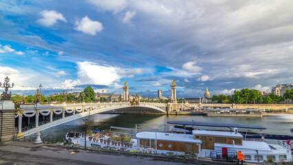 Wall Mural - Bridge of Alexandre III spanning the river Seine timelapse hyperlapse. Paris. France.