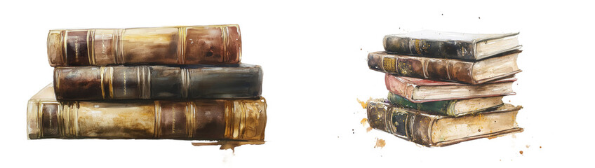 Aufkleber - Watercolor illustration of a stack of books isolated on a white background