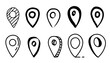© elena_garder - Doodle map pin, hand drawn navigation, sign location. Set isolated on white background.
