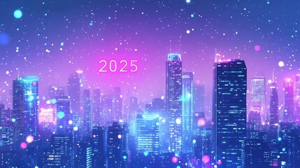 Wall Mural - Futuristic City Skyline at Night with 2025 Signage