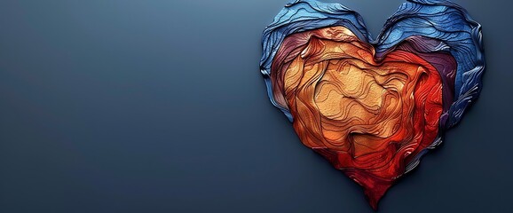 Abstract heart shape with colorful layers on a dark blue background.