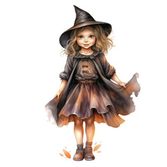 A Young Witch in a Pointed Hat and Dress