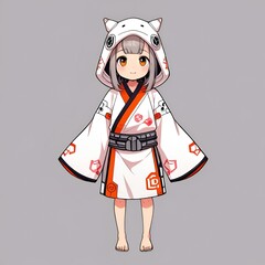 Sticker - Cute Anime Girl in a White Kimono with Orange Details