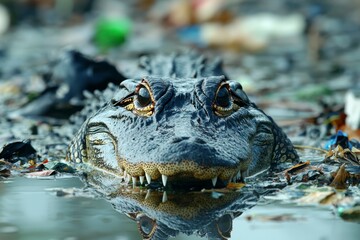 Sticker - Close-up of an Alligator's Head Partially Submerged in Water