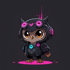 Sticker - Cyberpunk Owl Illustration