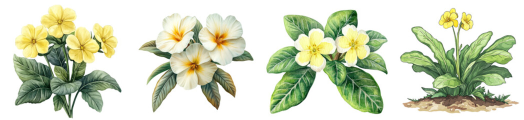 Poster - Isolated background with lungswort flower watercolor clipart illustration.