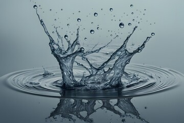 A slow motion capture of a water splash colliding with a flat surface creating ripples and droplets, AI Generated