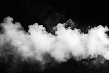 Collection of close-up shots of abstract white steam or smoke. White cloudiness from moisture spray Isolated on a black background, ai