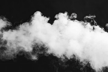 Collection of close-up shots of abstract white steam or smoke. White cloudiness from moisture spray Isolated on a black background, ai