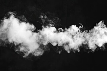 Collection of close-up shots of abstract white steam or smoke. White cloudiness from moisture spray Isolated on a black background , ai