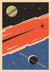 Wall Mural - retro space background, vector template for cosmic illustrations, covers, posters. saturn, jupiter, 