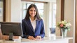 © N7 - Indian Hotel Receptionist with Modern Desk Setup