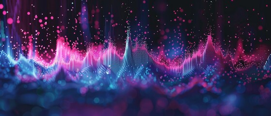 Canvas Print - abstract digital landscape with glowing particles