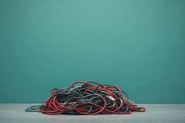 Wall Mural - simple pile of old cables neatly coiled on a clean surface, minimalistic scene with ample blank spac