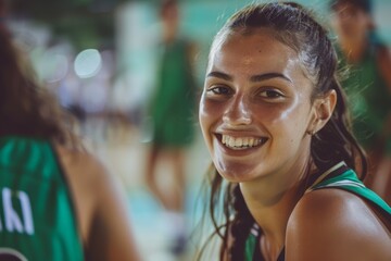 Sticker - Portrait of young female basketball players smiling