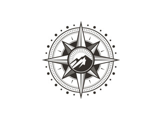 vintage retro compass and mountain design concept. compass logo emblem vector illustration outdoor e