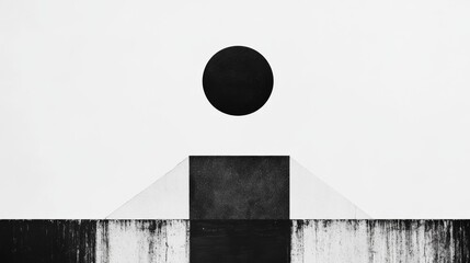 Fototapete - A minimalist graphic design with simple black and white shapes, creating an elegant and modern look with plenty of negative space.