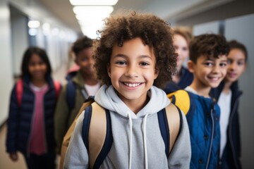 Wall Mural - Portrait of a smiling group of elementary school kids