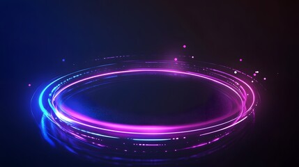 Technology blue and purple circle light stage on black background