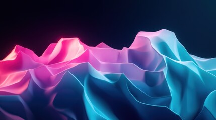 Poster - Abstract Neon Blue and Pink Wavy Surface