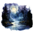 © Fomo Creative - Moonlit River Flowing Through a Misty Forest